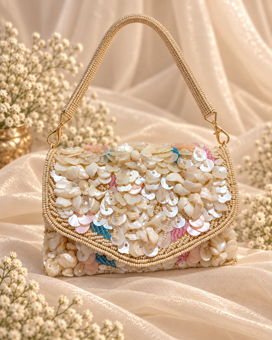 Champagne Pearl Beaded Statement Clutch (Mini)