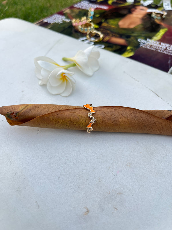 Ring with Orange Enamel Detail