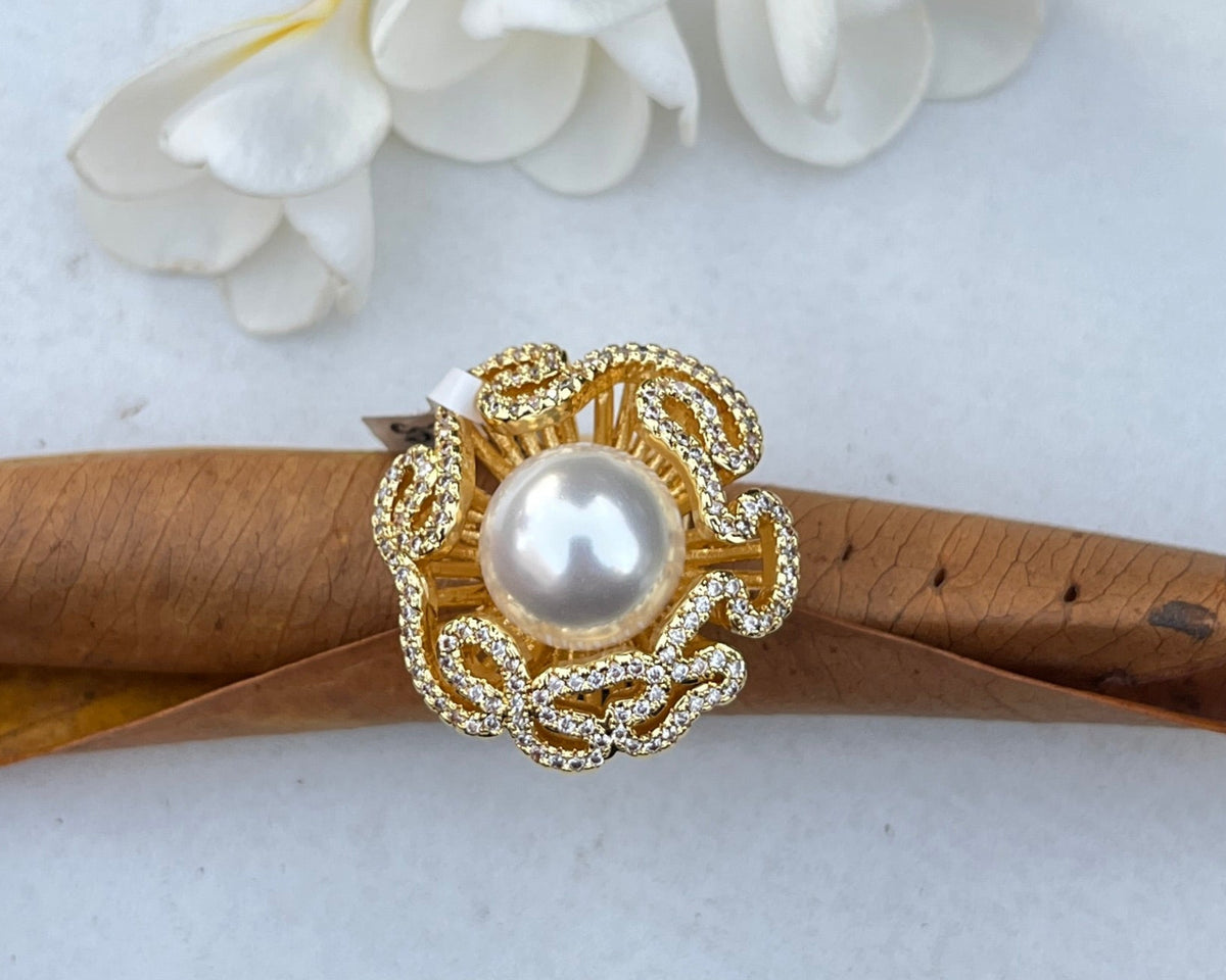 Gilded Blossom Pearl Ring