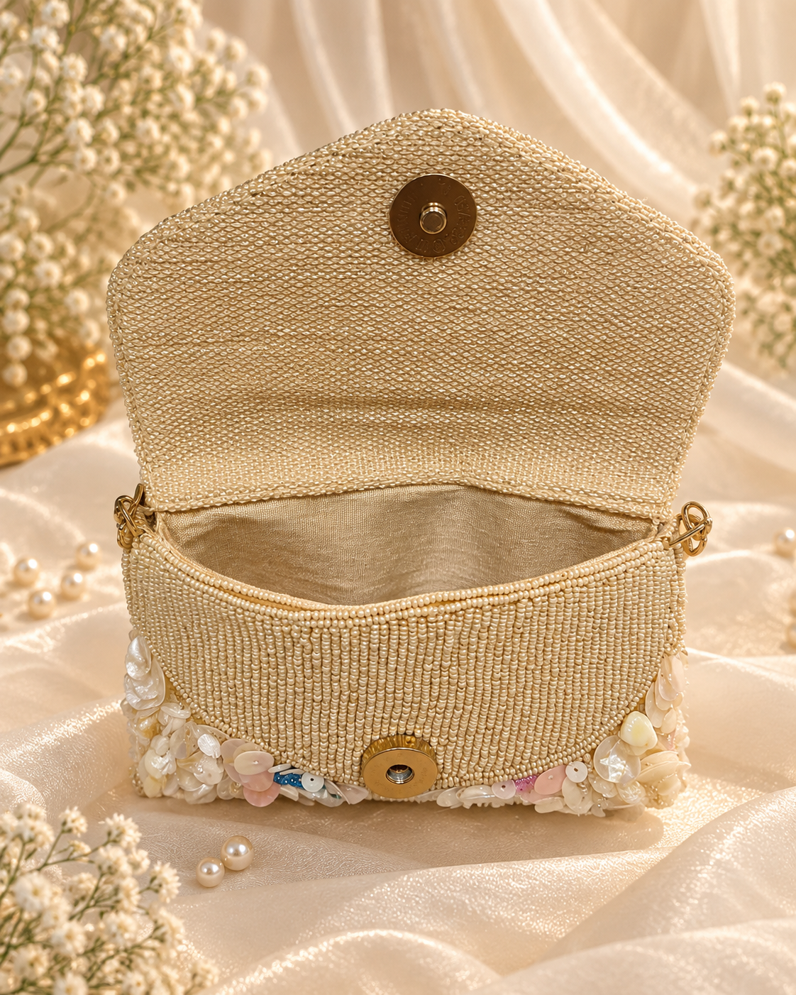Champagne Pearl Beaded Statement Clutch (Mini)