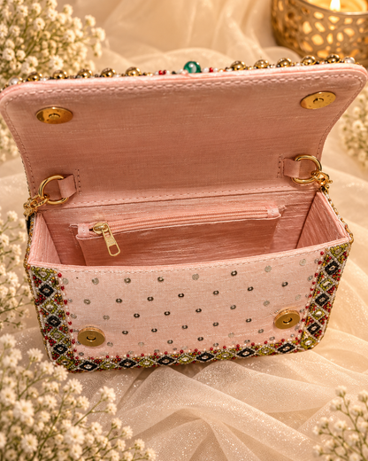 Pink & Green Embellished Bridal Clutch (Big)