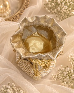 Exquisite Pearl & Gold Bridal Potli Bag (Big)