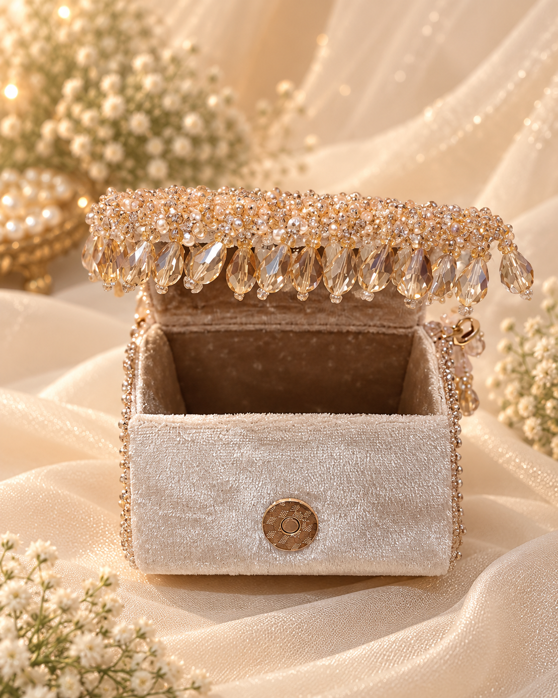 Blush Champagne Floral Beaded Bridal Bag