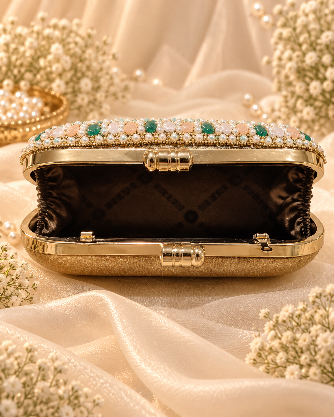 Emerald Elegance Beaded Clutch
