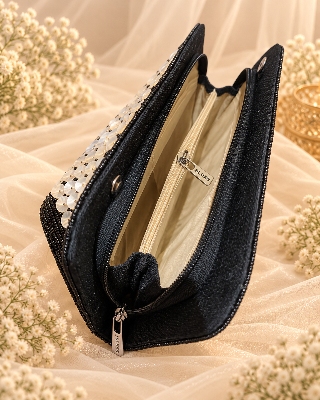 Pearl Black Beaded Clutch (Big)