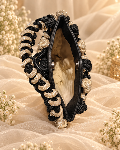 Black & Ivory Beaded Handbag (Big)