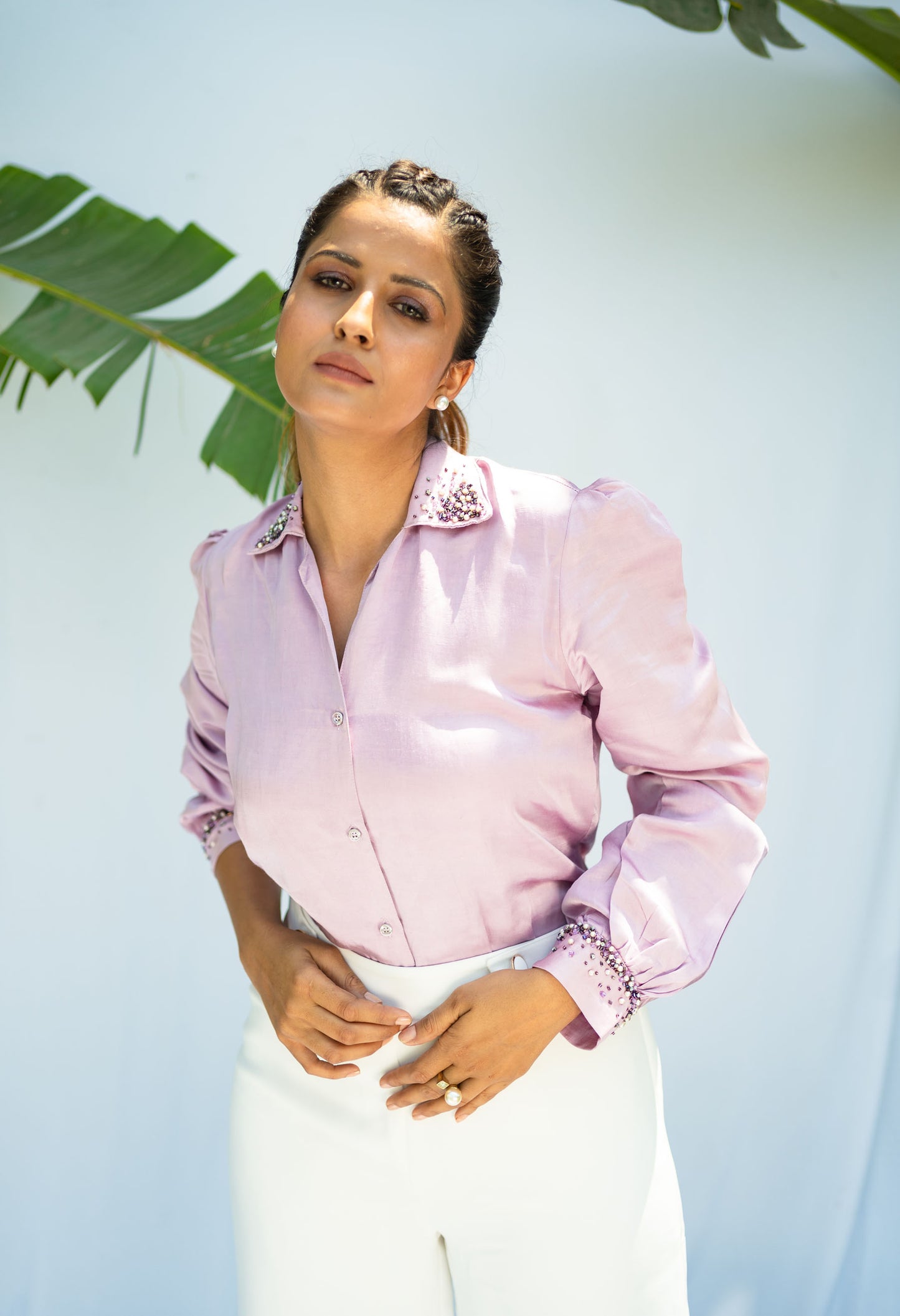 LILAC PEARL DETAILED SHIRT