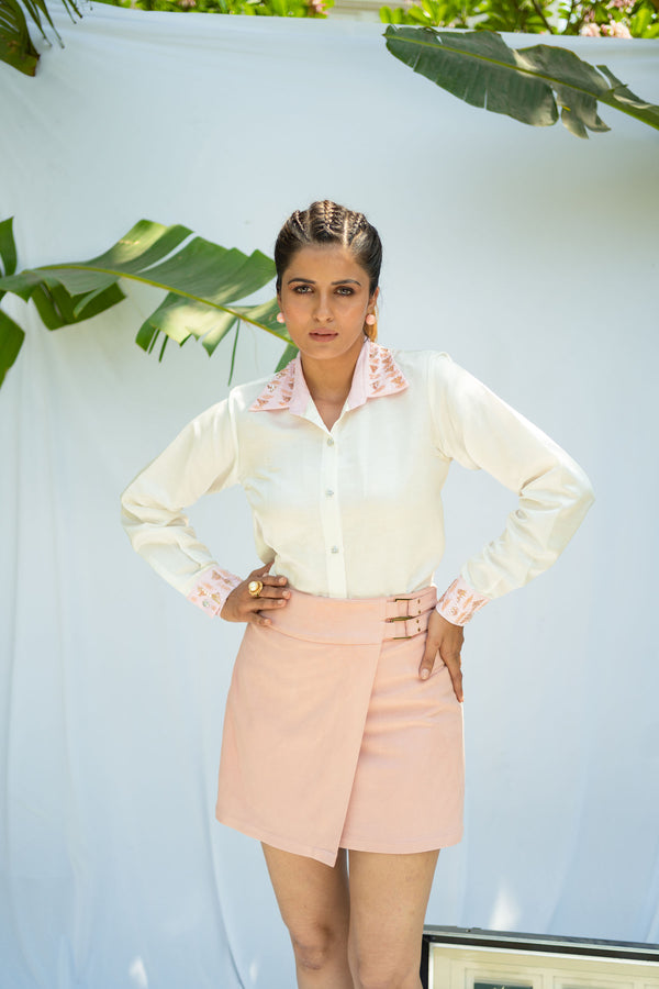 PINK CUFFS ON WHITE SHIRT