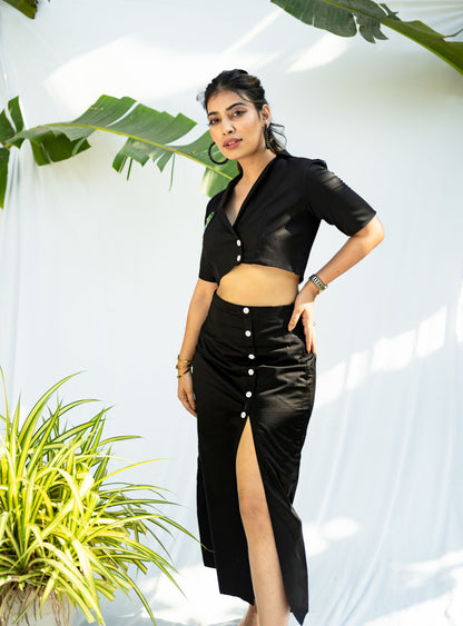 DUAL LEAF BLACK SKIRT SET