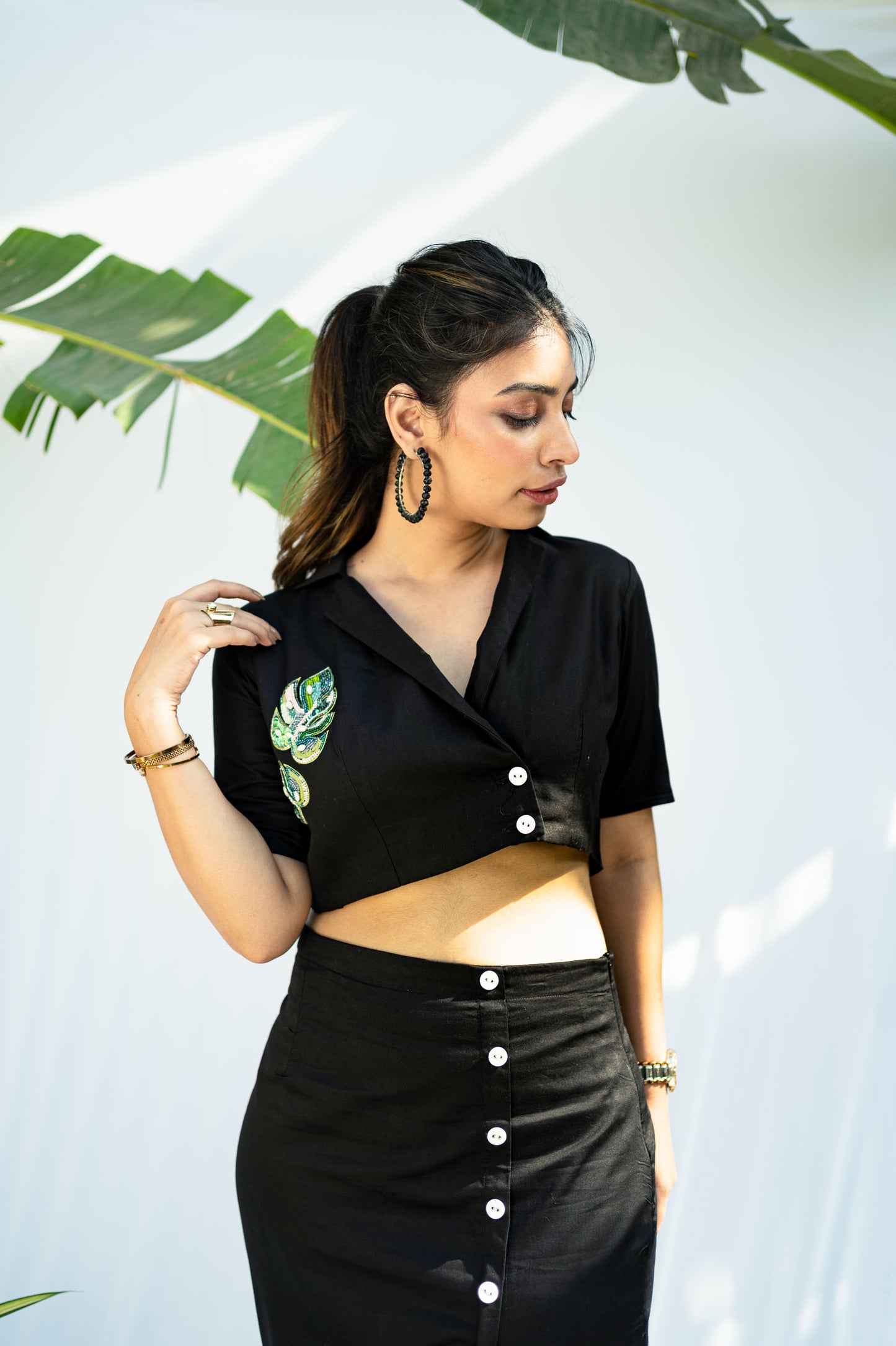 DUAL LEAF BLACK SKIRT SET