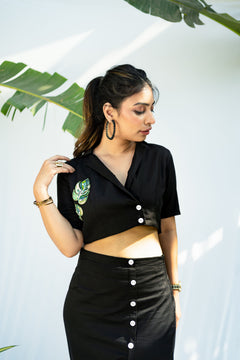 DUAL LEAF BLACK SKIRT SET