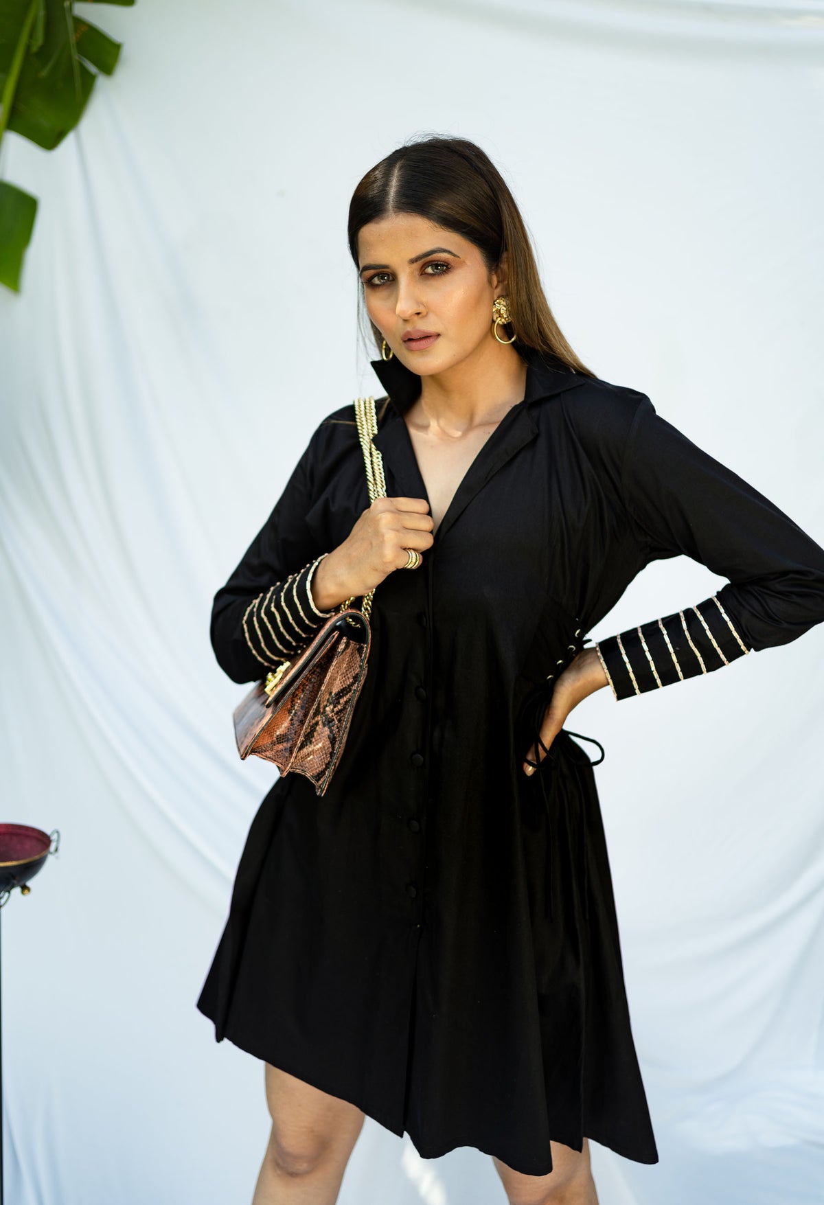 BLACK BIG CUFF DRESS