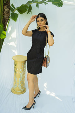 BLACK PLEATED DRESS