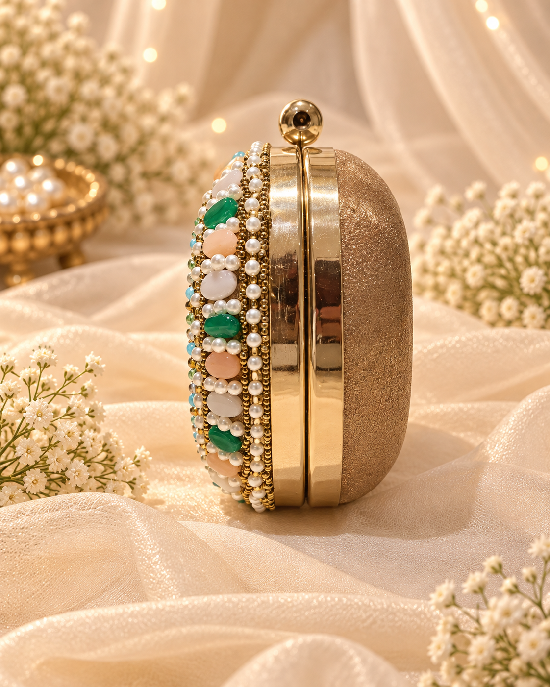 Emerald Elegance Beaded Clutch