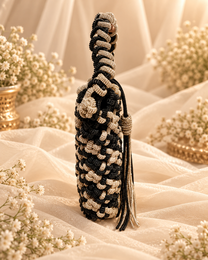 Black & Ivory Beaded Handbag (Big)