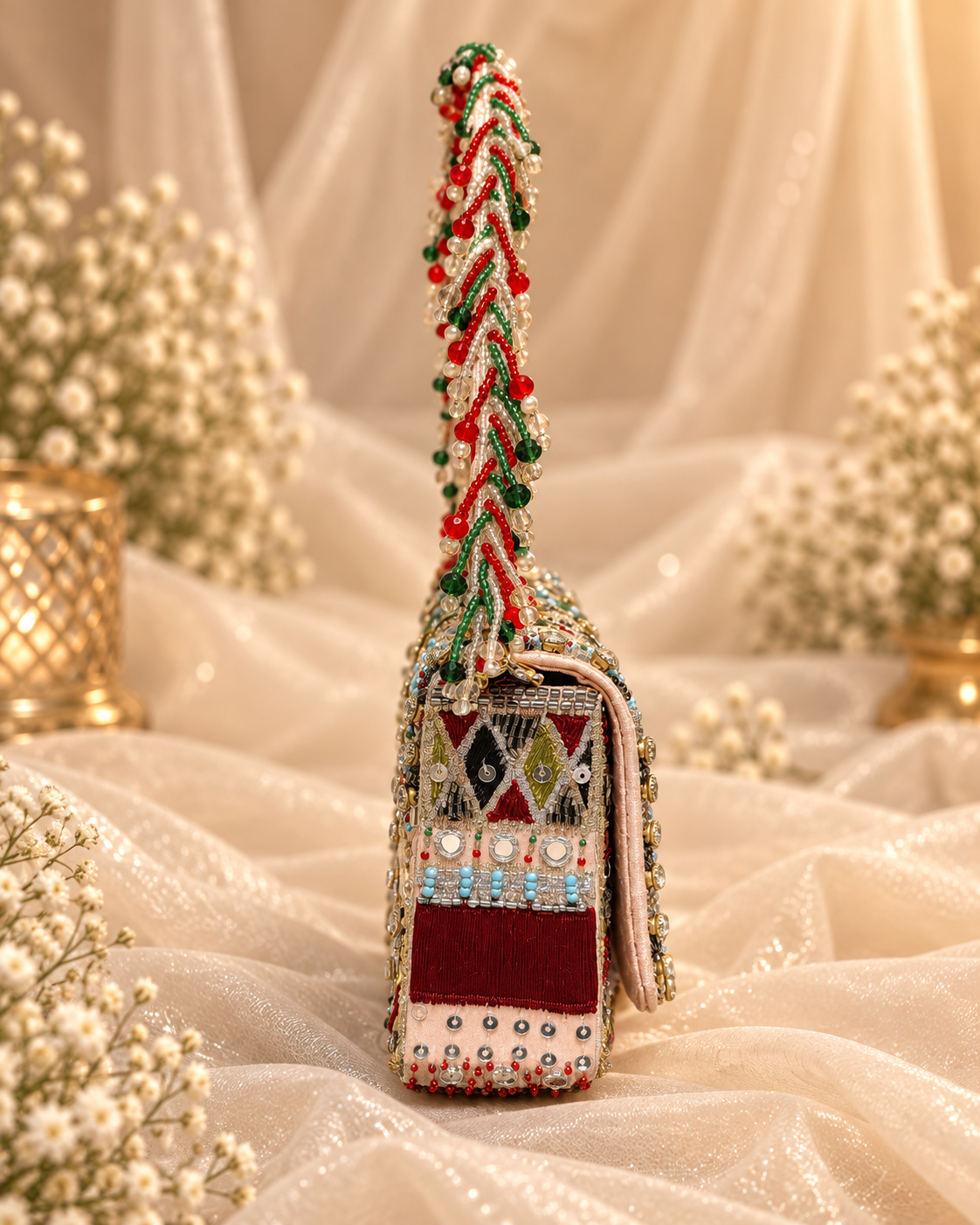 Pink & Green Embellished Bridal Clutch (Big)