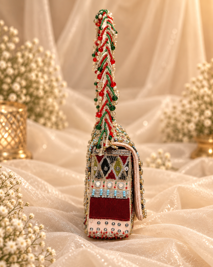 Pink & Green Embellished Bridal Clutch (Big)