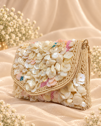 Champagne Pearl Beaded Statement Clutch (Mini)