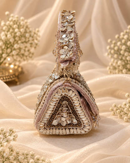 Mauve Sequin & Crystal Bridal Handbag – A Regal Touch of Elegance