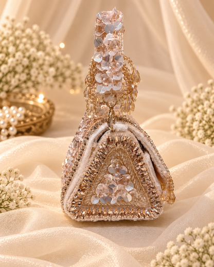 Blush Champagne Floral Beaded Bridal Bag