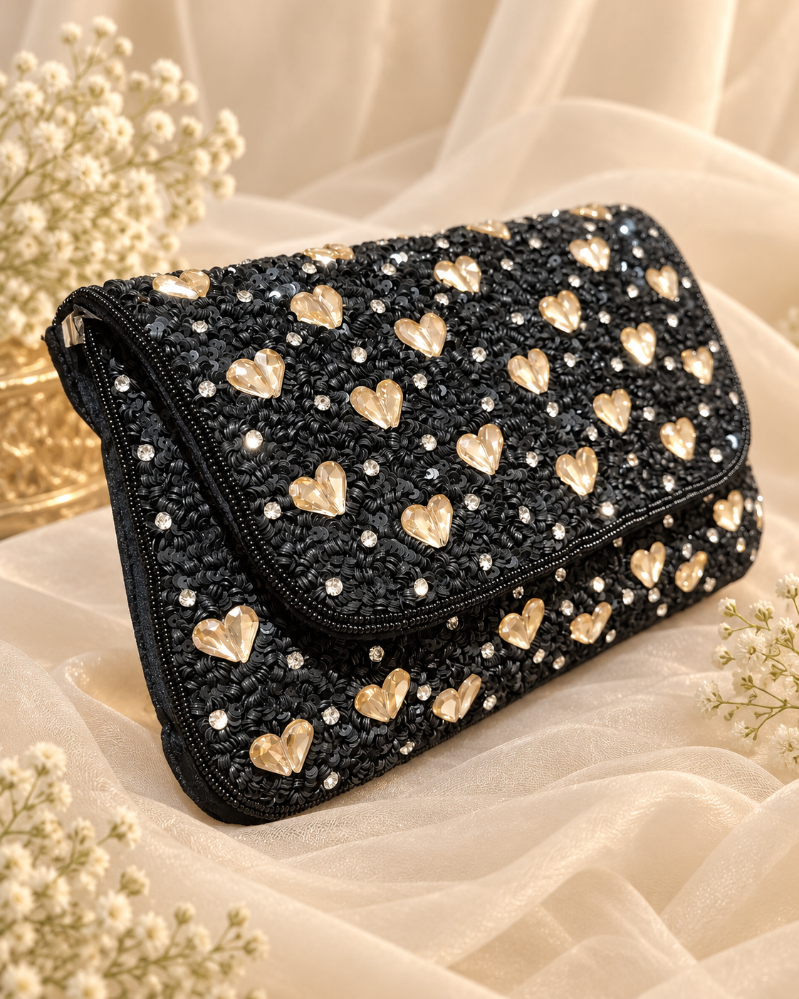 Black & Gold Heart Clutch (Big)