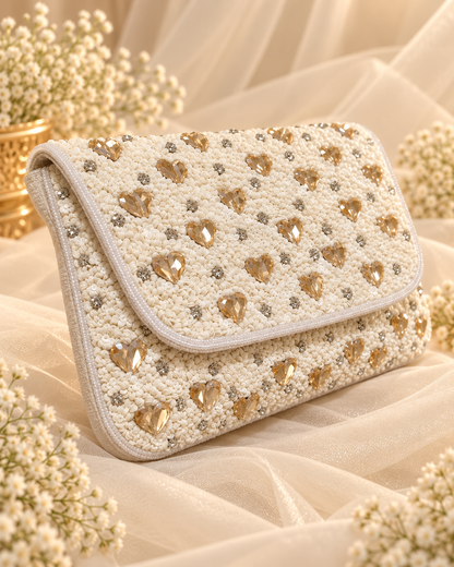 Ivory Champagne Heart Bridal Clutch (Big)