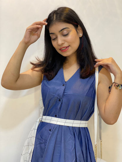 DENIM & DOTTED SQUARE DRESS