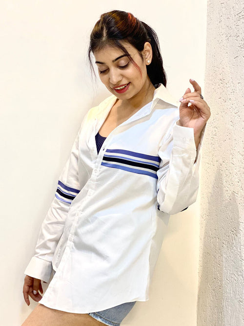 BLUE HORIZONTAL STRIPE & WHITE SHIRT