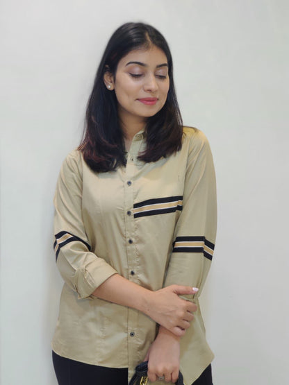 BLACK HORIZONTAL STRIPE & CAMEL SHIRT