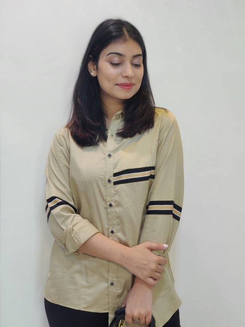 BLACK HORIZONTAL STRIPE & CAMEL SHIRT