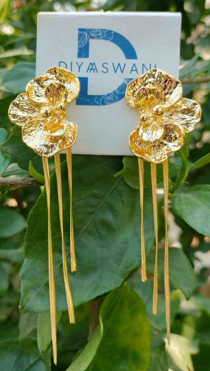 Golden Floral Drop Earrings