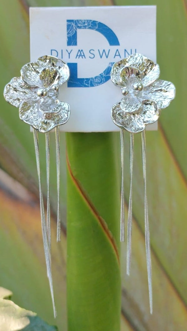 Silver Floral Drop Earrings