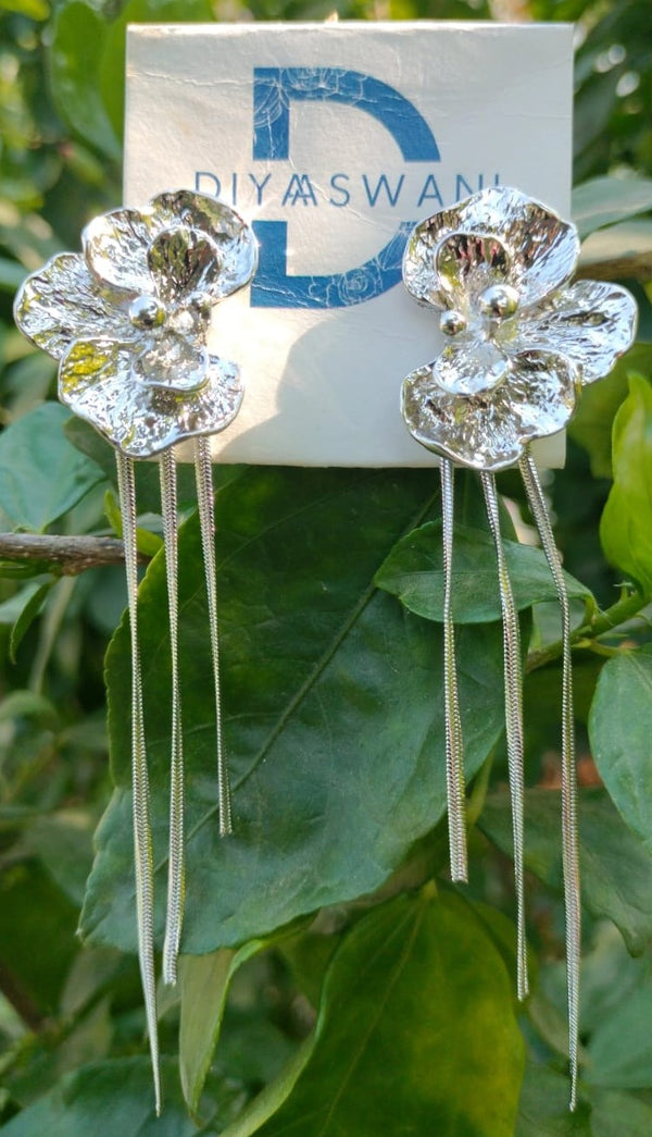 Silver Floral Drop Earrings