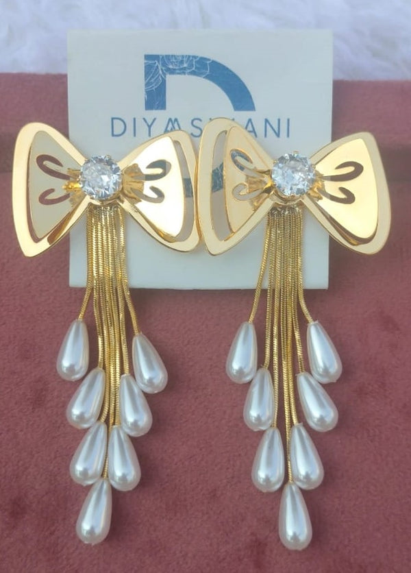 Bow Earrings with Pearl Tassel