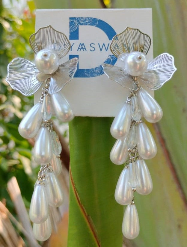 Silver Floral Drop Earrings