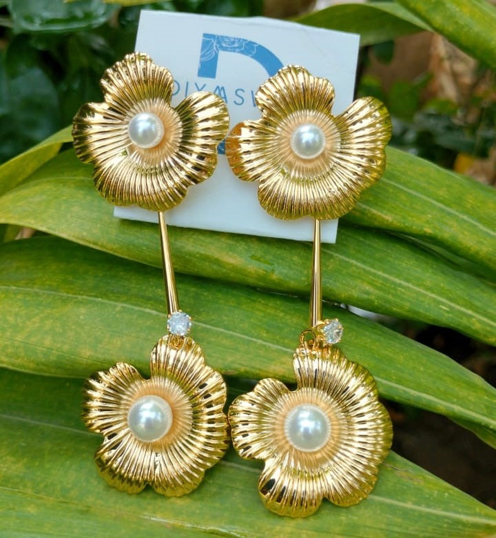 Golden Floral Drops Earrings