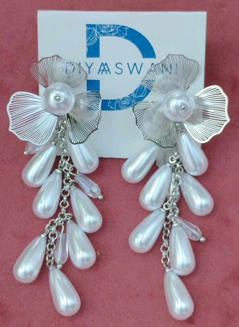 Silver Floral Drop Earrings