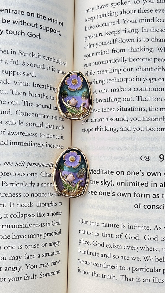 Floral Enamel Oval Earrings