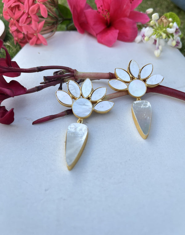 White Petal Drop Earrings
