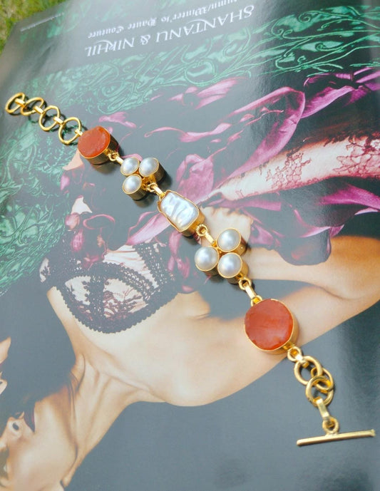 Carnelian & Pearl Bloom Bracelet