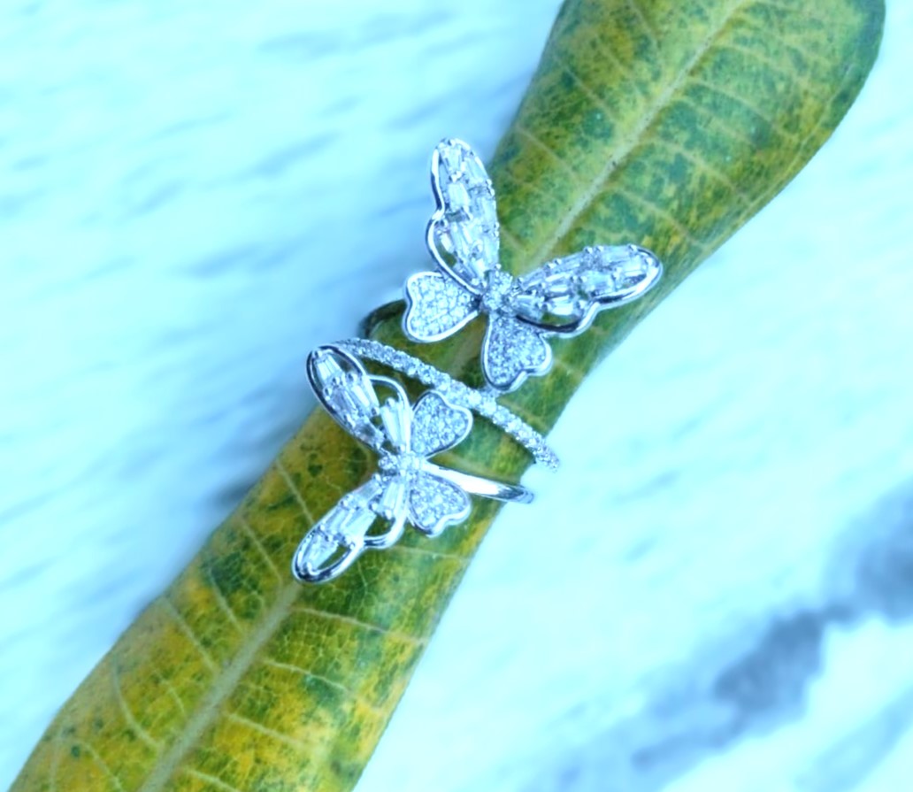 Dual Butterfly Pavé Ring