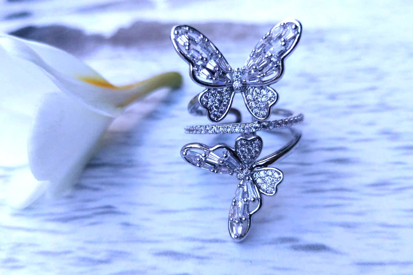 Dual Butterfly Pavé Ring