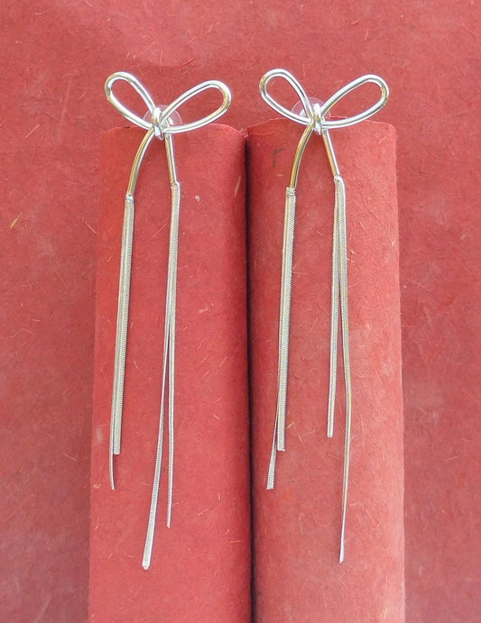 Silver Bow & Tassel Earrings