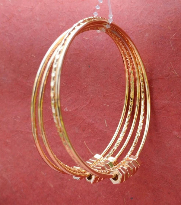 Textured Gold Bangle Set with Cube Charms