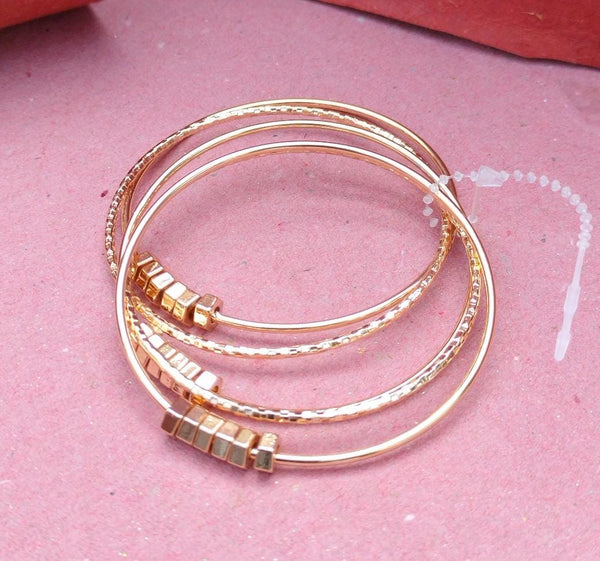 Textured Gold Bangle Set with Cube Charms