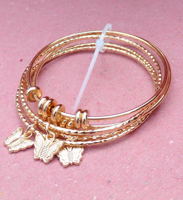 Golden Bangle Set with Butterfly Charms