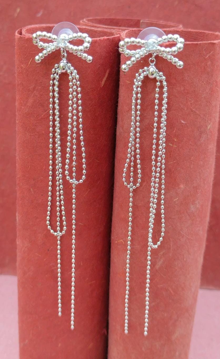 Tassel Drop Earrings with Bow Accents