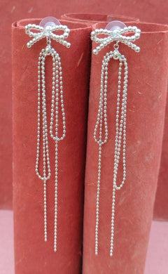 Tassel Drop Earrings with Bow Accents