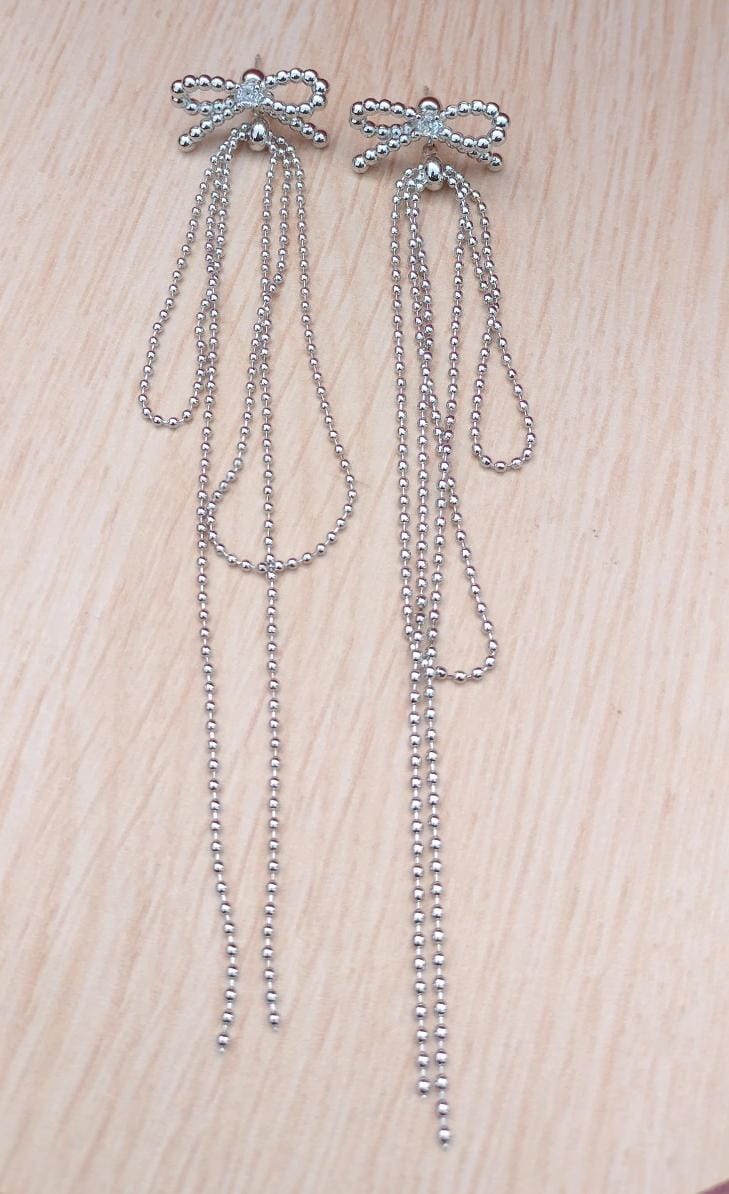 Tassel Drop Earrings with Bow Accents