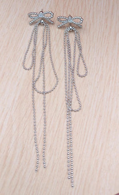 Tassel Drop Earrings with Bow Accents